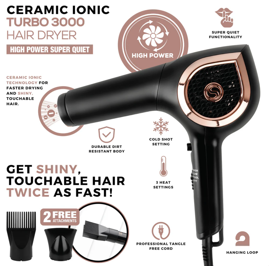 Hot & Hotter Ceramic Turbo 3000 Hair Dryer