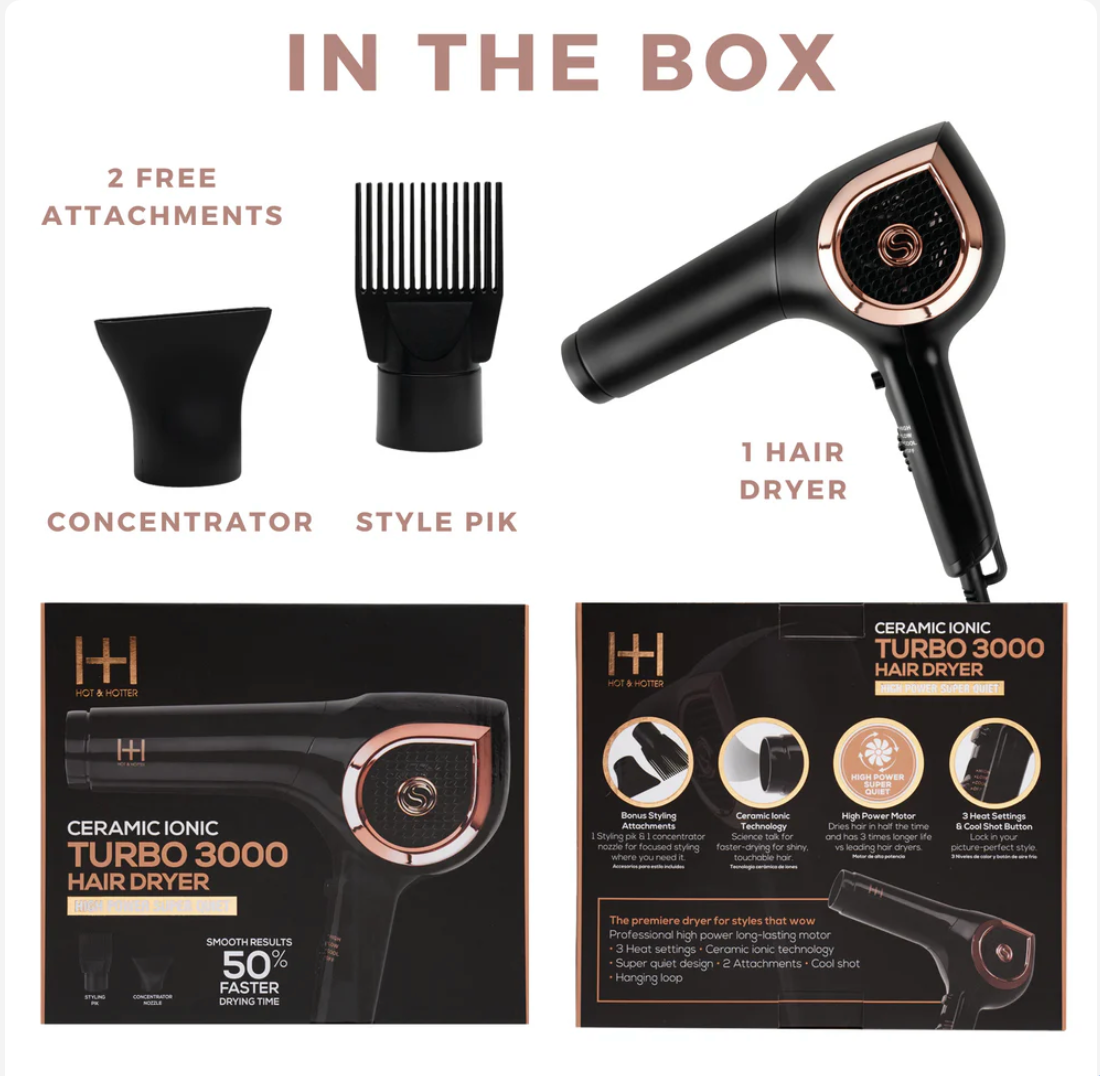 Hot & Hotter Ceramic Turbo 3000 Hair Dryer